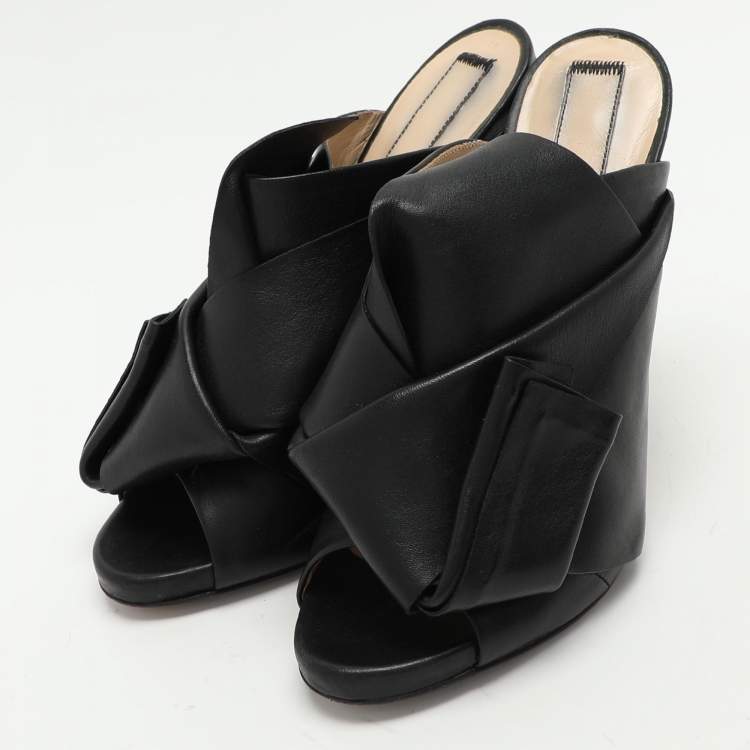 Pre Owned N21 Black Leather Ronny Slide Sandals Size 39