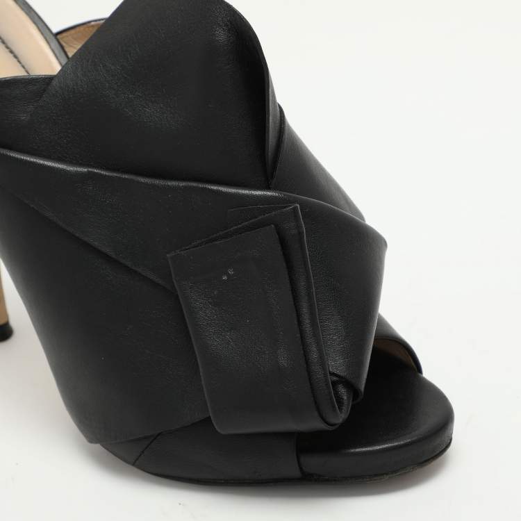 Pre Owned N21 Black Leather Ronny Slide Sandals Size 39