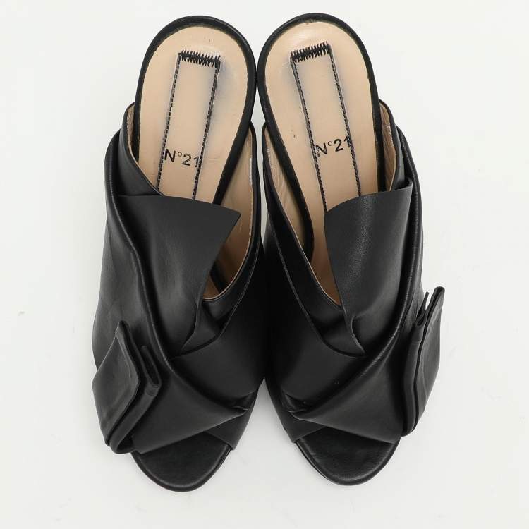 Pre Owned N21 Black Leather Ronny Slide Sandals Size 39