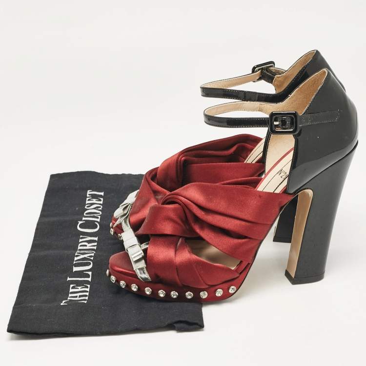 Pre Owned N°21 Burgundy/Black Patent Leather and Satin Ankle Strap Sandals Size 40