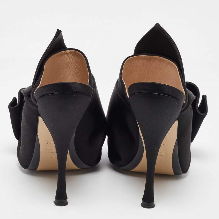 Pre Owned N21 Black Satin Raso Knot Open Toe Mules Size 40