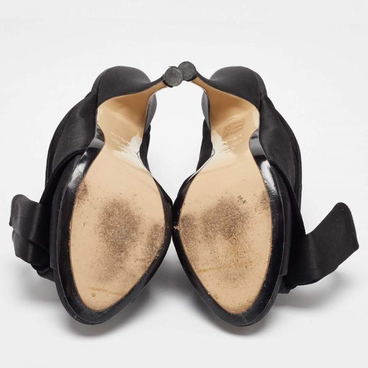 Pre Owned N21 Black Satin Raso Knot Open Toe Mules Size 40