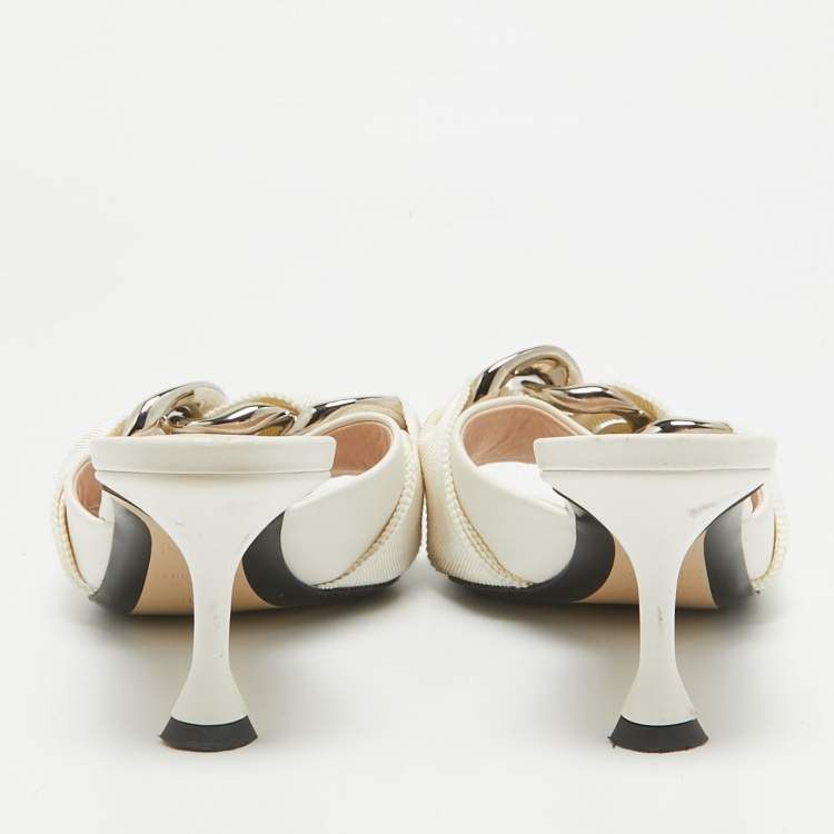 Pre Owned N21 White Leather Chain Slide Sandals Size 37
