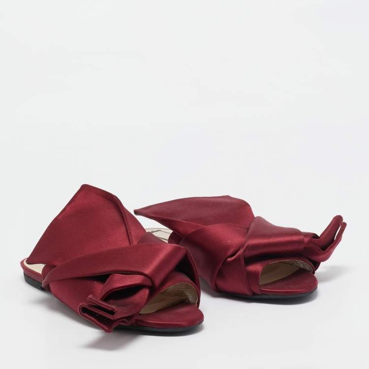 Pre Owned N°21 Burgundy Satin Knot Slide Flat Mules Size 40