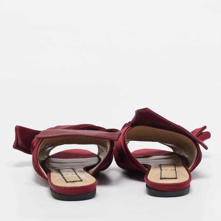 Pre Owned N°21 Burgundy Satin Knot Slide Flat Mules Size 40