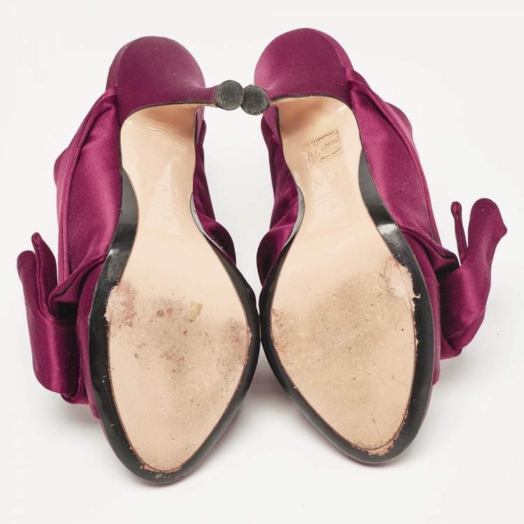 Pre Owned Nº21 Burgundy Satin Raso Knot Peep Toe Mules Size 39