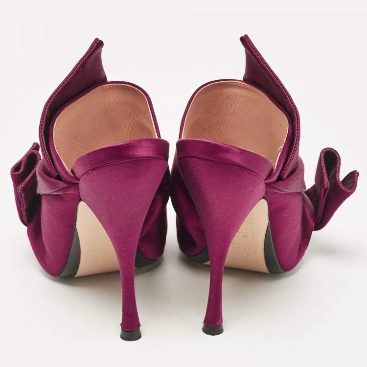 Pre Owned Nº21 Burgundy Satin Raso Knot Peep Toe Mules Size 39