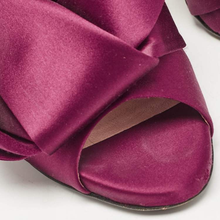 Pre Owned Nº21 Burgundy Satin Raso Knot Peep Toe Mules Size 39