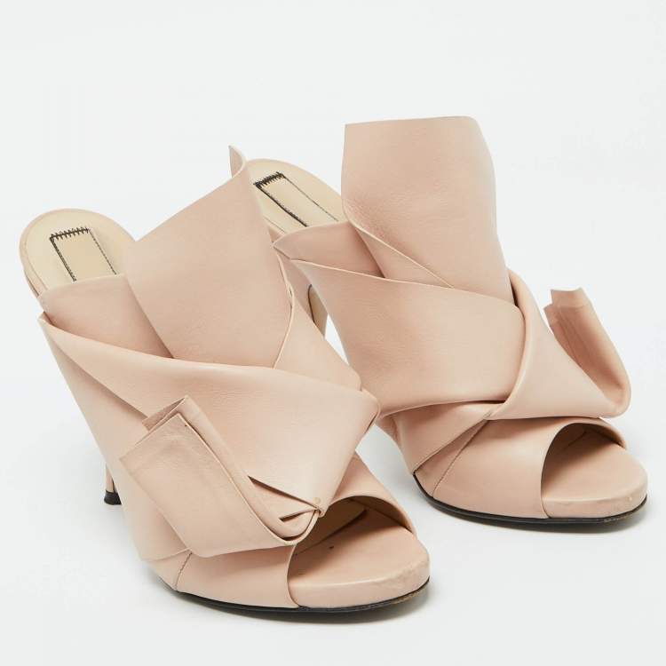 Pre Owned N21 Beige Leather Ronny Pleated Mules Size 40.5