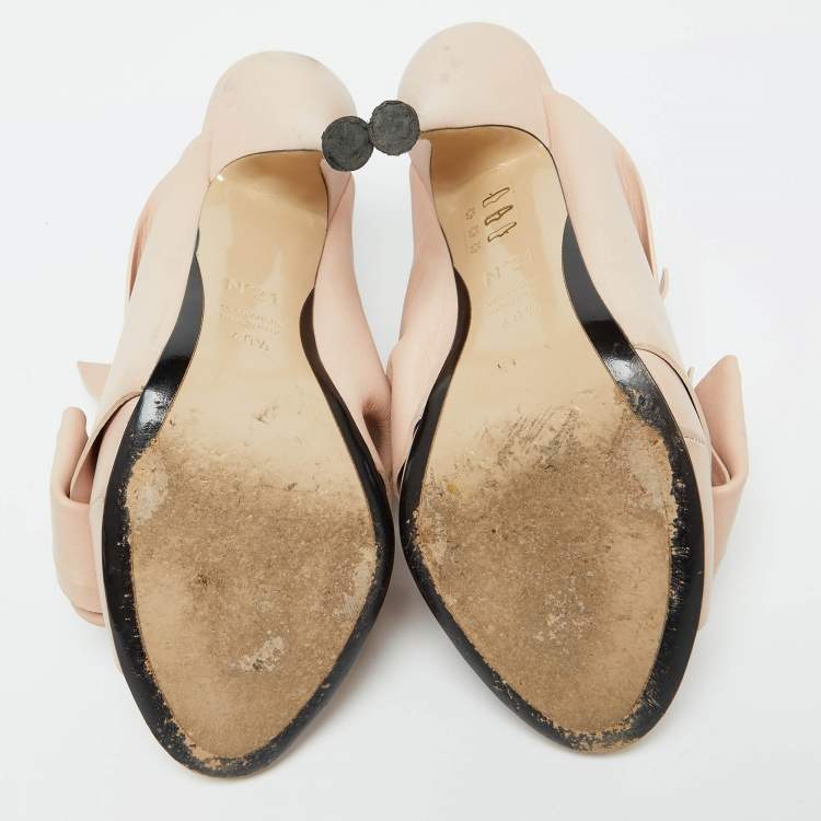 Pre Owned N21 Beige Leather Ronny Pleated Mules Size 40.5