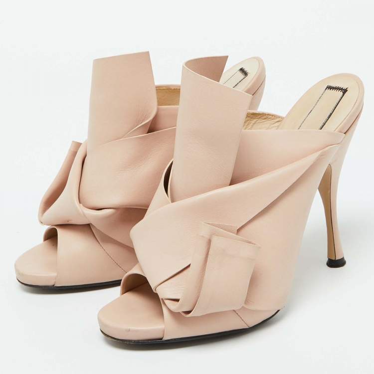 Pre Owned N21 Beige Leather Ronny Pleated Mules Size 40.5