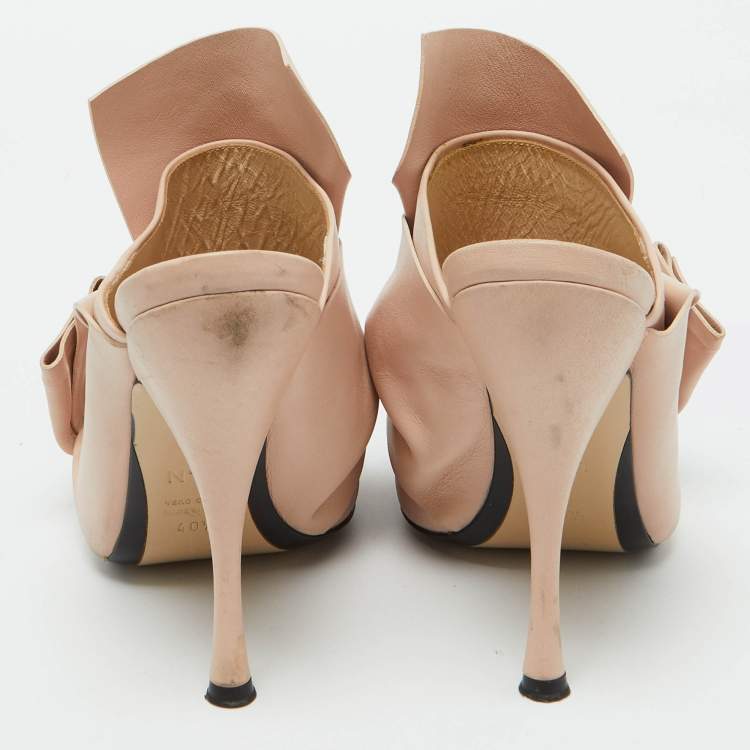 Pre Owned N21 Beige Leather Ronny Pleated Mules Size 40.5