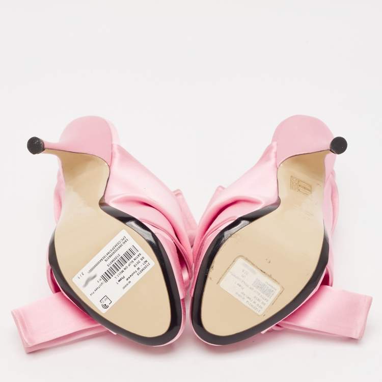 Pre Owned N21Pink Satin Raso Knot Peep Toe Mules Size 37.5