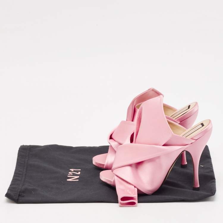 Pre Owned N21Pink Satin Raso Knot Peep Toe Mules Size 37.5