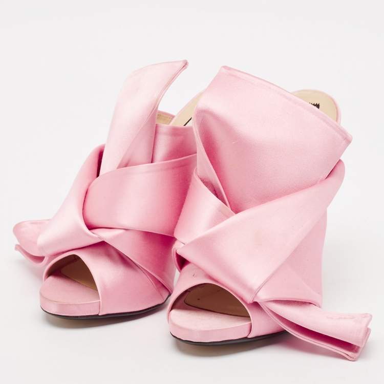 Pre Owned N21Pink Satin Raso Knot Peep Toe Mules Size 37.5