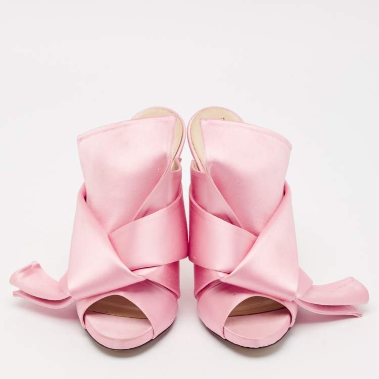 Pre Owned N21Pink Satin Raso Knot Peep Toe Mules Size 37.5