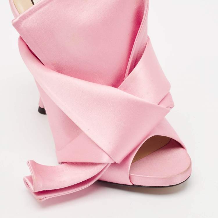 Pre Owned N21Pink Satin Raso Knot Peep Toe Mules Size 37.5