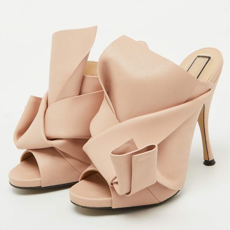 Pre Owned Nº21 Beige Leather Raso Knot Mules Size 39