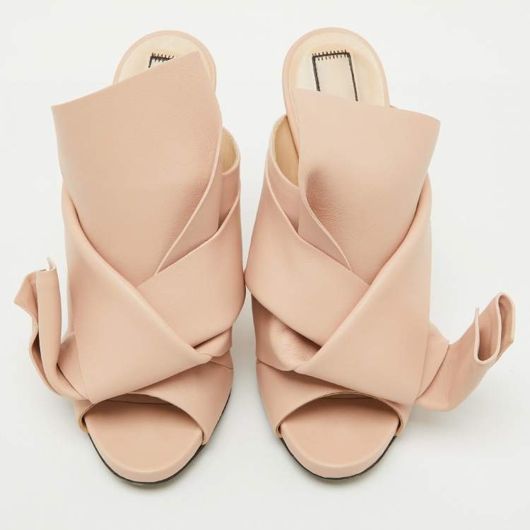 Pre Owned Nº21 Beige Leather Raso Knot Mules Size 39