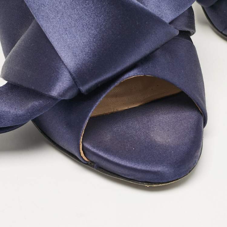 Pre Owned N21 Navy Blue Satin Raso Knot Peep Toe Mules Size 41