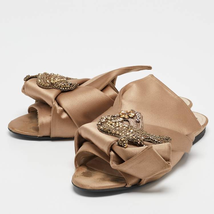 Pre Owned N°21 Brown Satin Raso Knot Flat Slides Sizes 37
