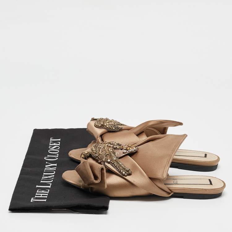 Pre Owned N°21 Brown Satin Raso Knot Flat Slides Sizes 37
