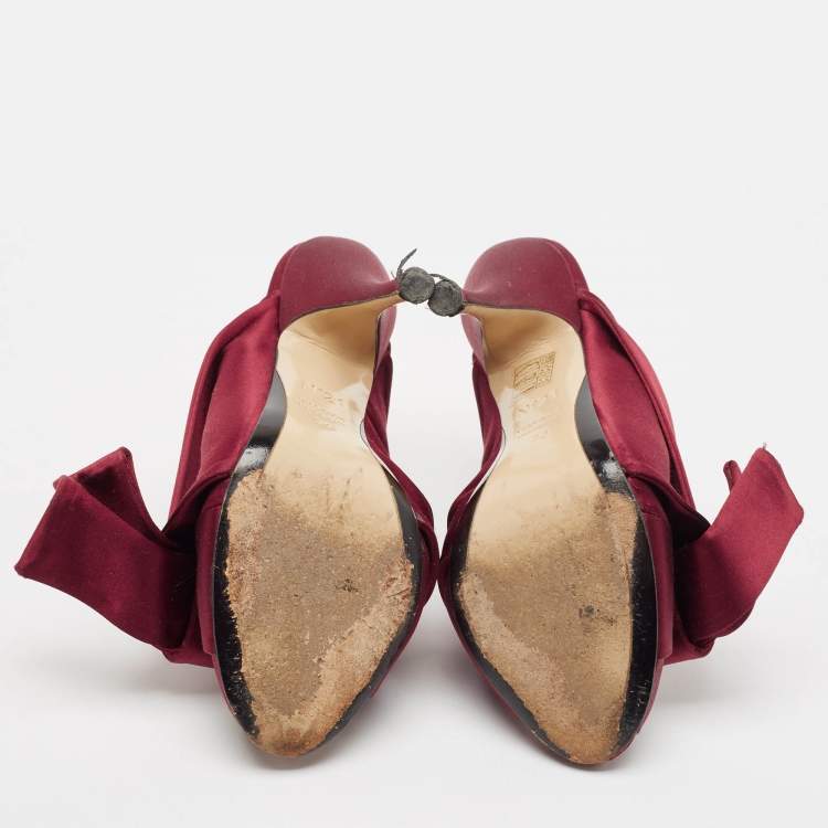 Pre Owned N21 Burgundy Satin Raso Knot Peep Toe Mules Size 36
