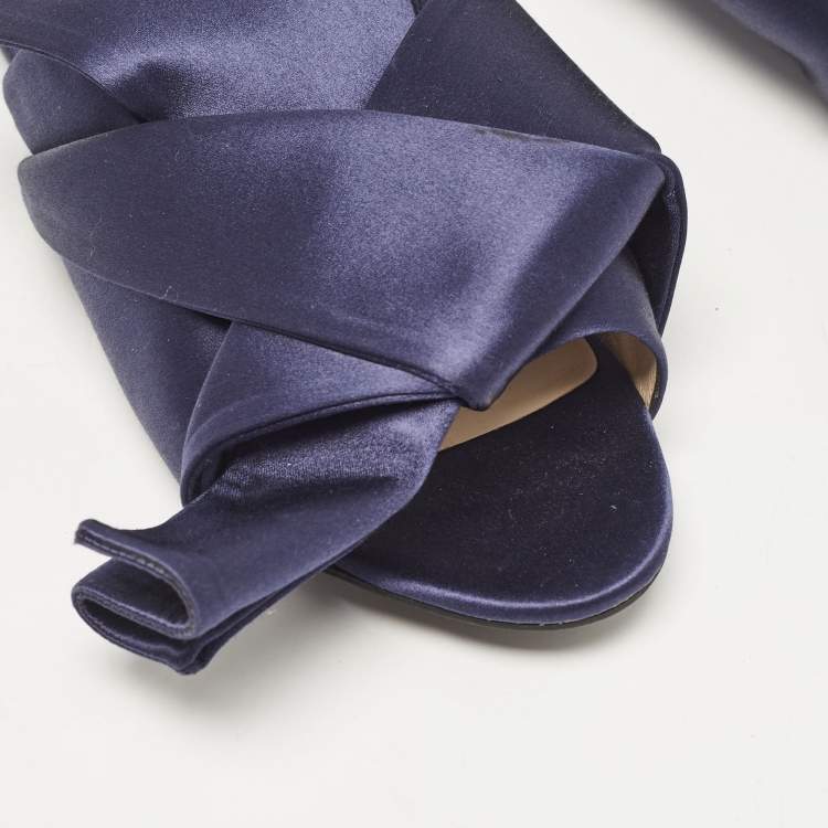 Pre Owned N21 Navy Blue Satin Knot Flat Slides Size 39