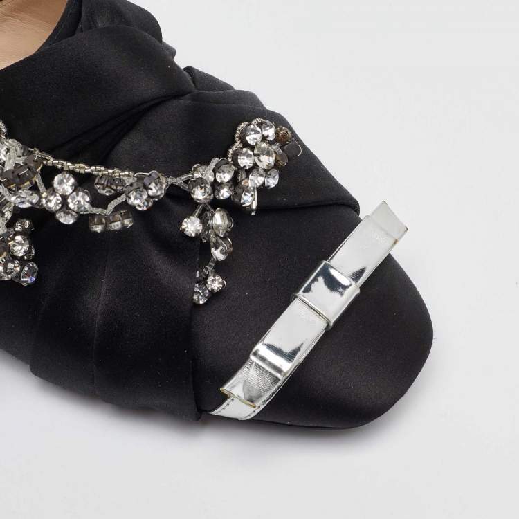 Pre Owned N°21 Black Satin Crystal Embellished Flat Mules Size 40