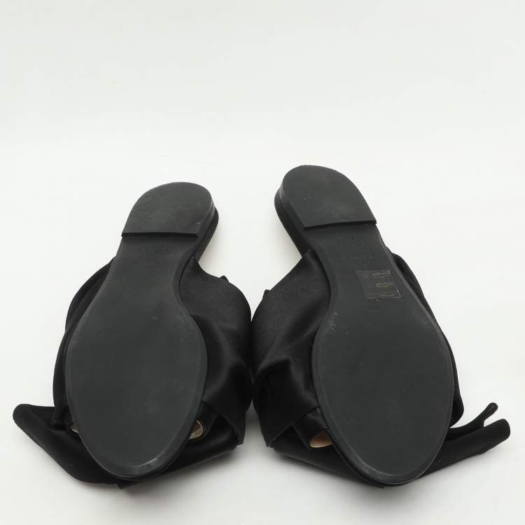 Pre Owned N°21 Black Satin Knot Flat Mules Size 38