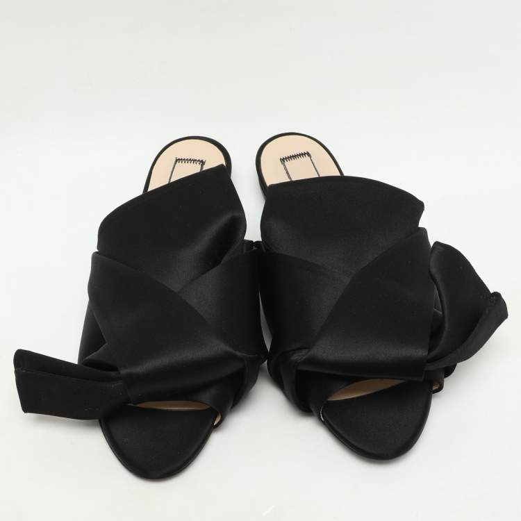 Pre Owned N°21 Black Satin Knot Flat Mules Size 38