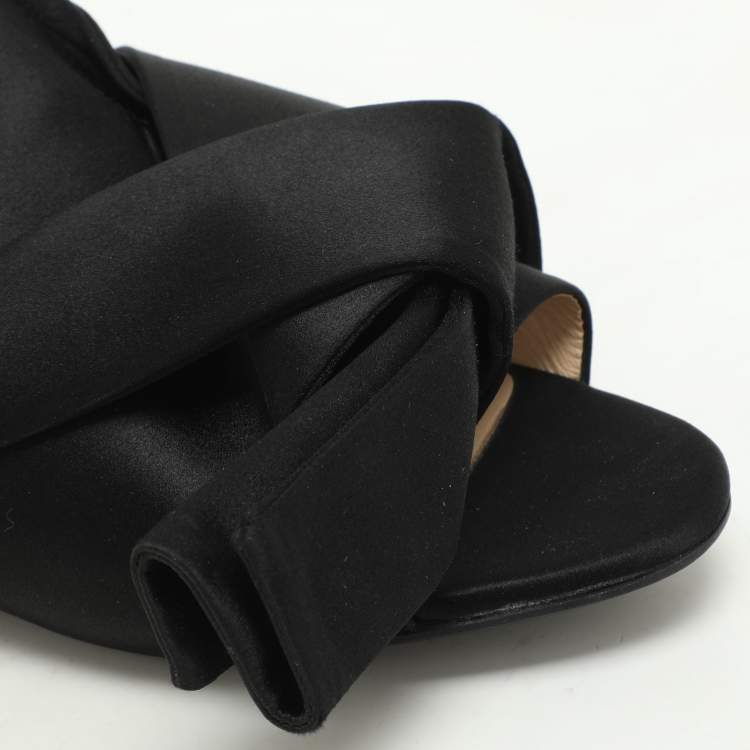 Pre Owned N°21 Black Satin Knot Flat Mules Size 38