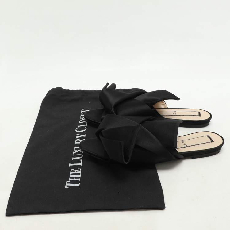Pre Owned N°21 Black Satin Knot Flat Mules Size 38