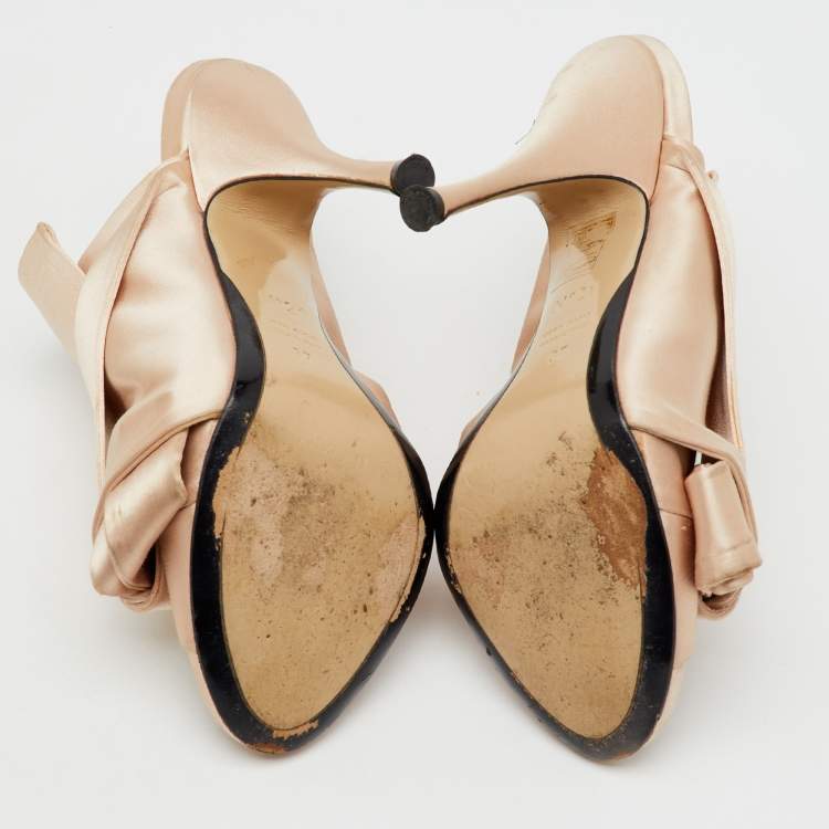 Pre Owned Nº21 Beige Satin Raso Knot Peep Toe Mules Size 37