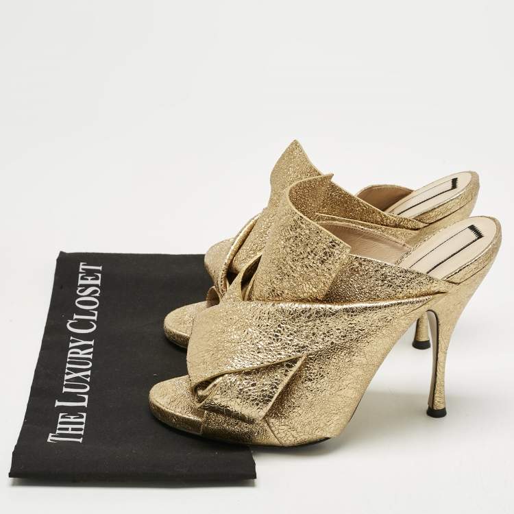 Pre Owned Nº21 Gold Leather Raso Knot Mules Size 41