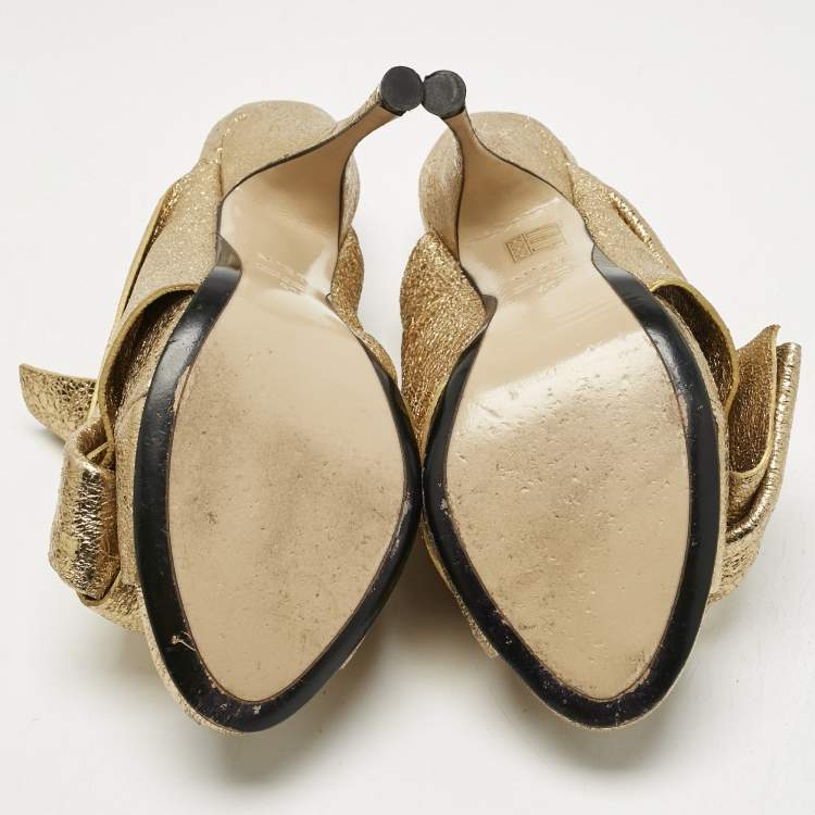 Pre Owned Nº21 Gold Leather Raso Knot Mules Size 41