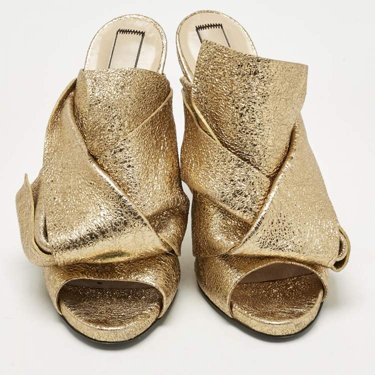 Pre Owned Nº21 Gold Leather Raso Knot Mules Size 41