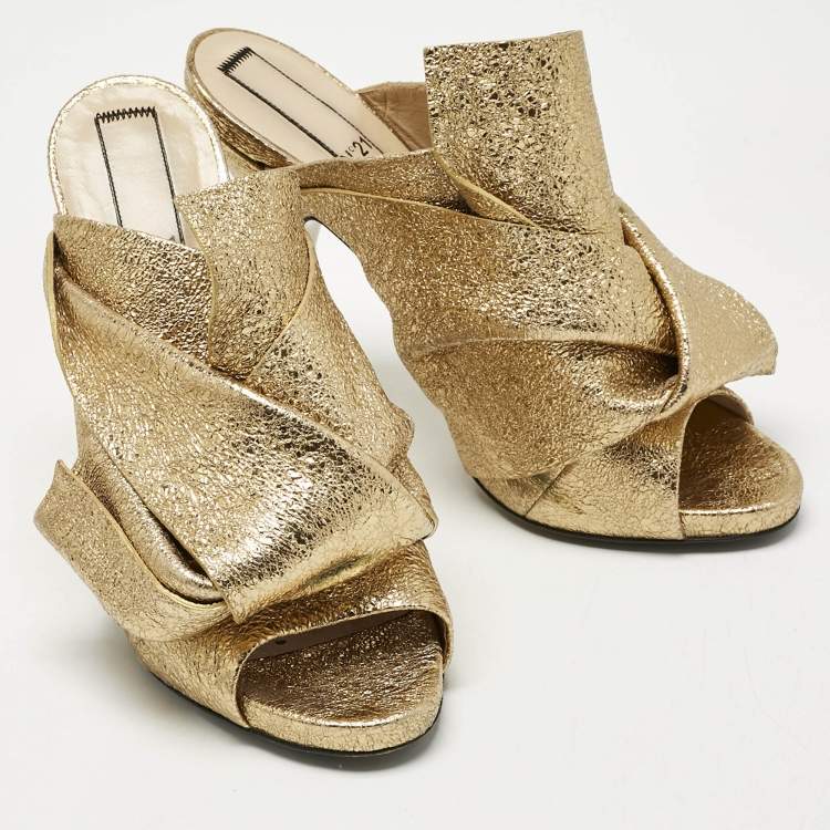 Pre Owned Nº21 Gold Leather Raso Knot Mules Size 41