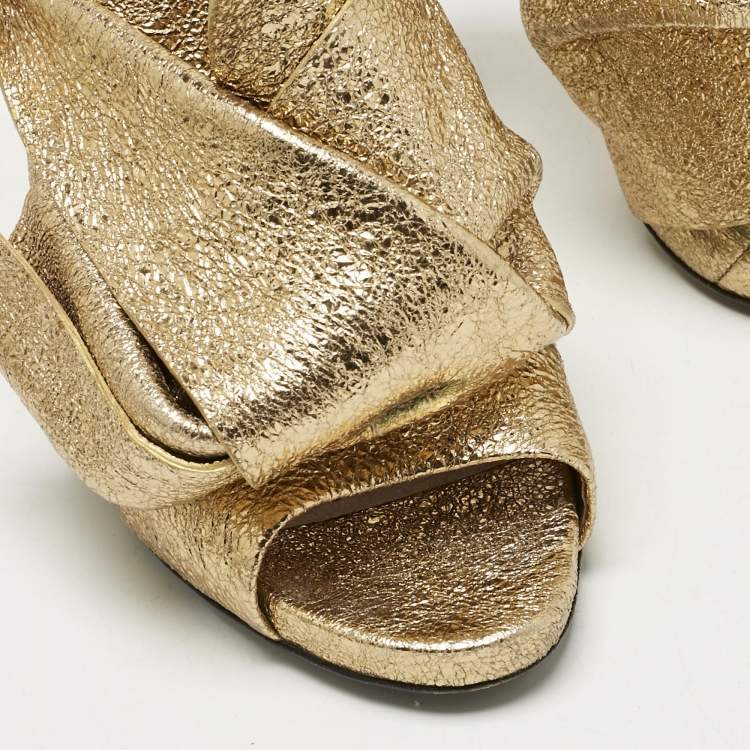 Pre Owned Nº21 Gold Leather Raso Knot Mules Size 41