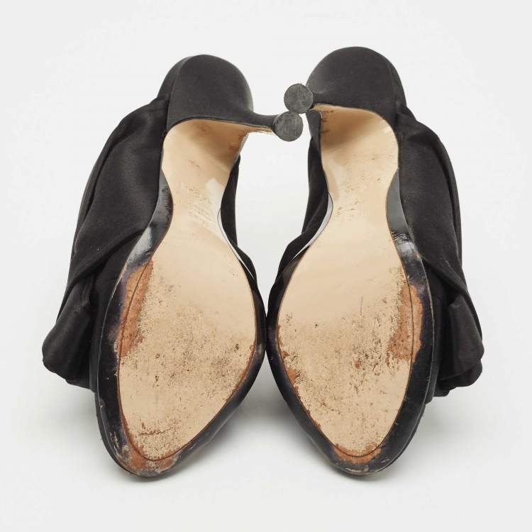 Pre Owned Nº21 Black Satin Raso Knot Peep Toe Mules Size 38.5