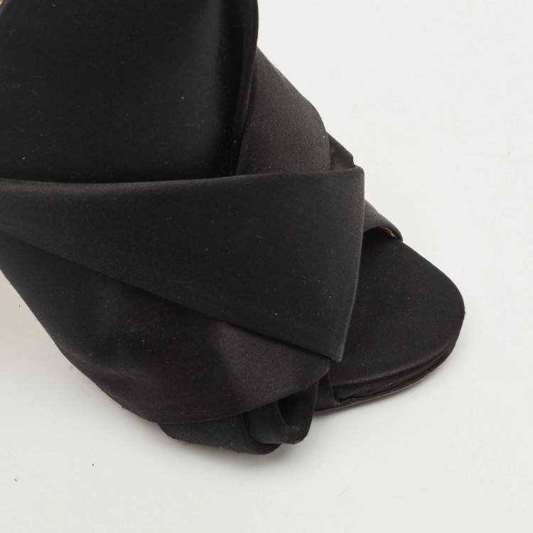 Pre Owned Nº21 Black Satin Raso Knot Peep Toe Mules Size 38.5