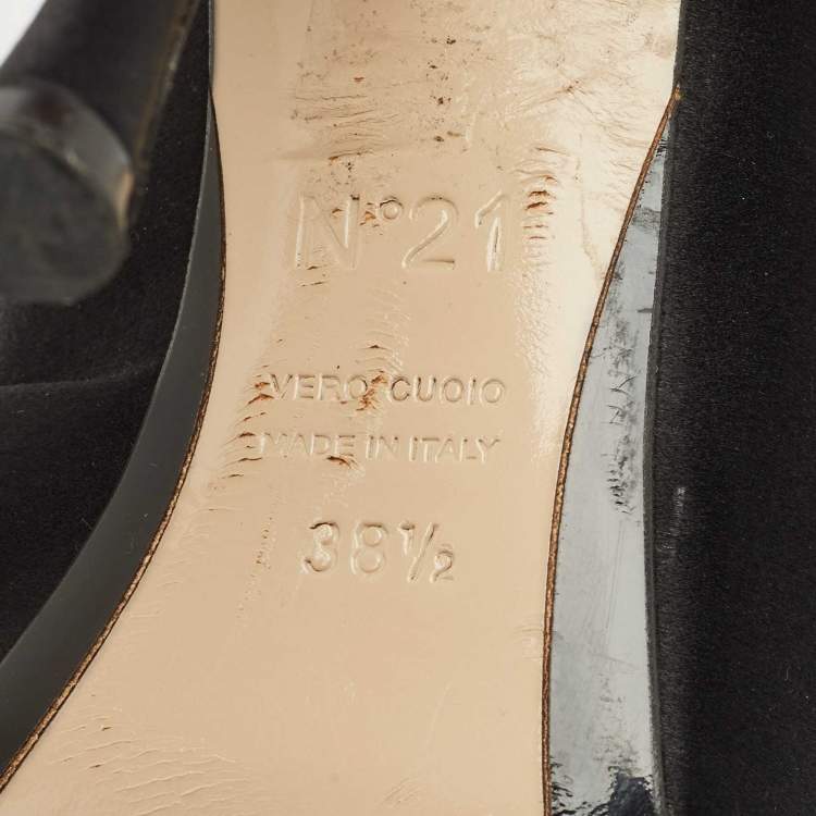 Pre Owned Nº21 Black Satin Raso Knot Peep Toe Mules Size 38.5