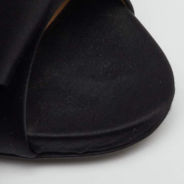 Pre Owned N21 Black Satin Raso Knot Peep Toe Mules Size 39