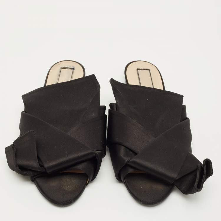 Pre Owned N21 Black Satin Knot Slide Sandals Size 39