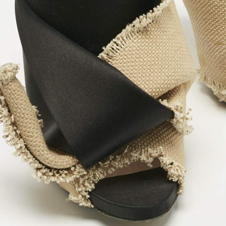 Pre Owned N21 Beige/Black Canvas and Satin Raso Knot Mules Size 39