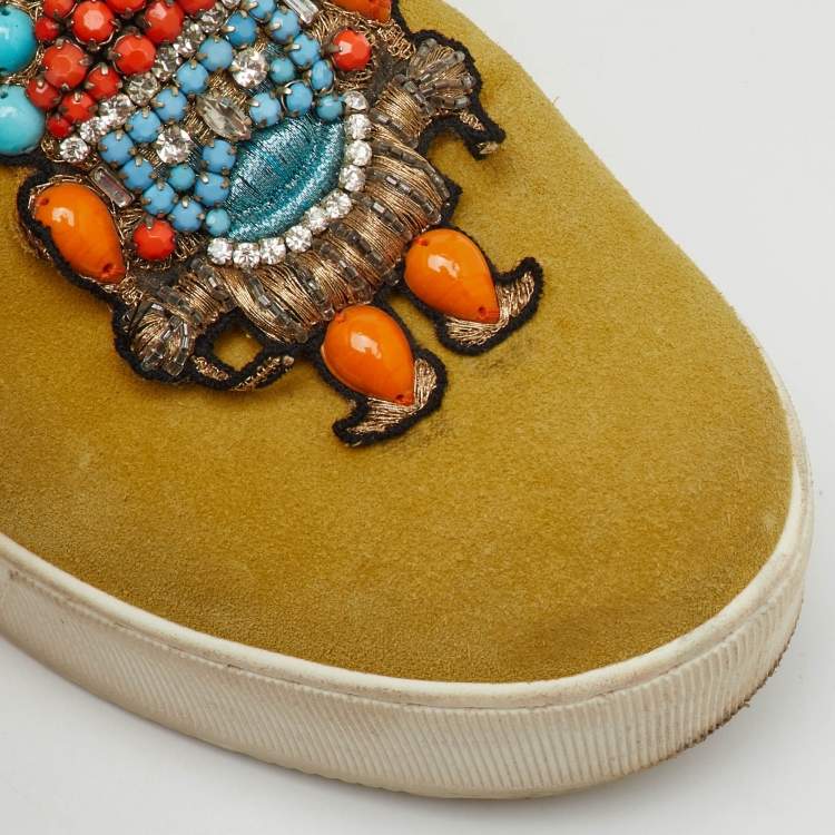 Pre Owned N°21 Yellow Suede Embellished Platform Slip On Sneakers Size 36