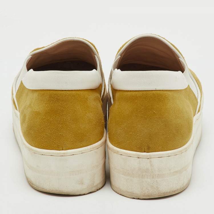 Pre Owned N°21 Yellow Suede Embellished Platform Slip On Sneakers Size 36