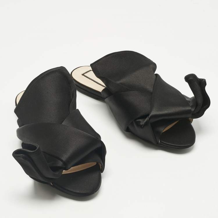Pre Owned N°21 Black Satin Knot Flat Mules Size 36