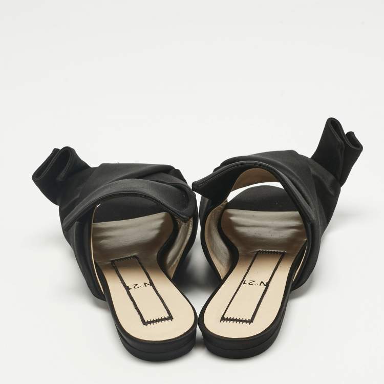 Pre Owned N°21 Black Satin Knot Flat Mules Size 36