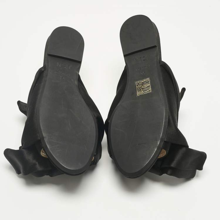 Pre Owned N°21 Black Satin Knot Flat Mules Size 36
